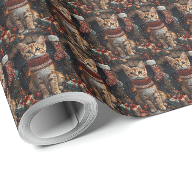 Bengalkatt med julklappar öppen spis presentpapper (Rulle Hörn)