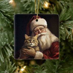 Bengalkatt med Tomte Julfirande Jul Julgransprydnad Keramik