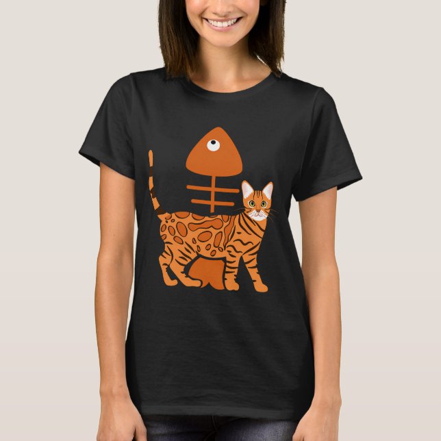 Bengalkatt och fiskben t shirt (Framsida)