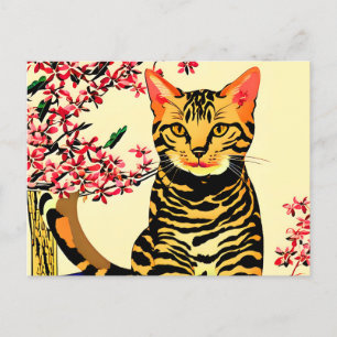 Bengalkatten sitta vid bord vykort