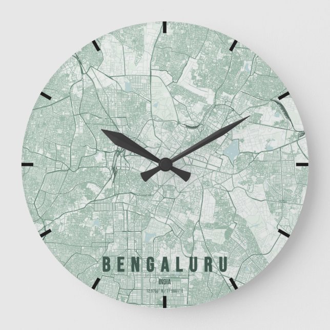 Bengaluru Indien Stadskarta Minimalistisk Design Stor Klocka (Framsida)