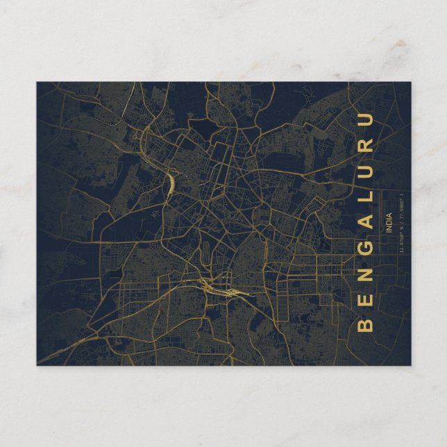 Bengaluru Indien Stadskarta Minimalistisk Design Vykort (Framsida)