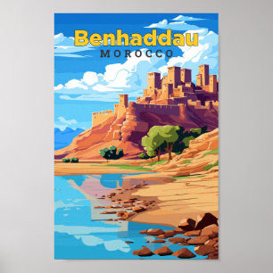 Benhaddau Marocko Travel Art Vintage Illustration Poster
