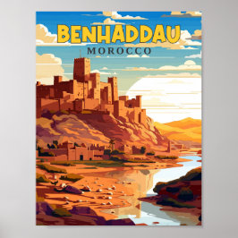 Benhaddau Marocko vintage resor illustration Poster