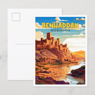 Benhaddau Marocko vintage resor illustration Vykort