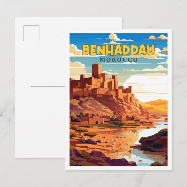 Benhaddau Marocko vintage resor illustration Vykort (Fram/baksida)