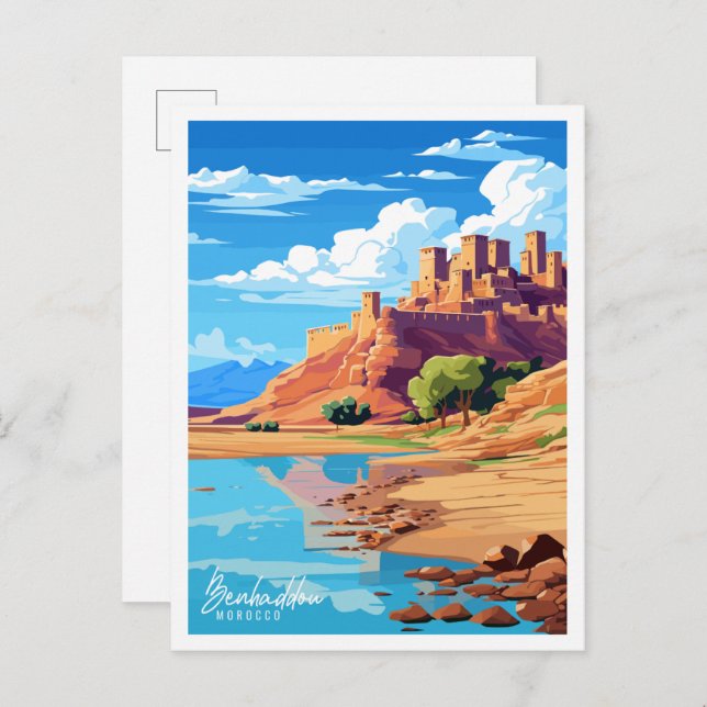 Benhaddau Marocko vintage resor illustration Vykort (Fram/baksida)
