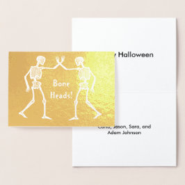 Benhuvuden Skeletons egna namn Happy halloween Folierat Kort