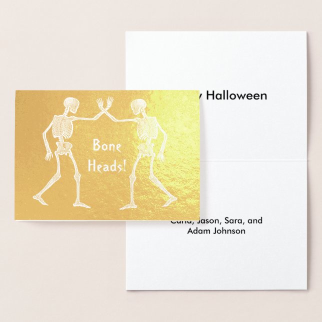 Benhuvuden Skeletons egna namn Happy halloween Folierat Kort (Display)