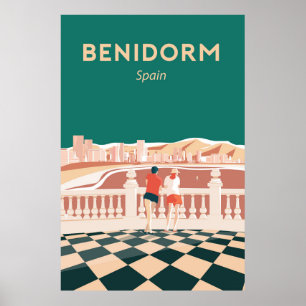 Benidorm Espana Benidorms ryggmärg, reseaffisch Poster