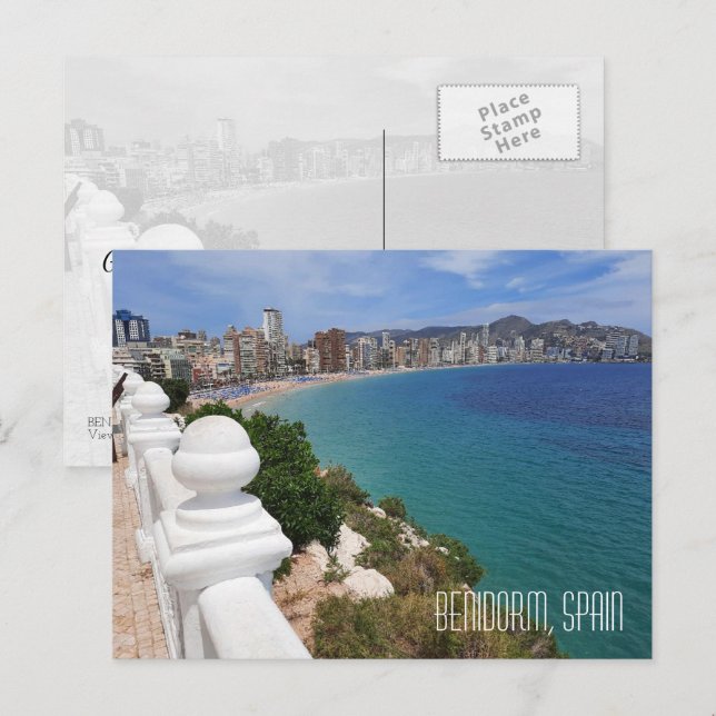 Benidorm Playa Levante Beach och Ocean Vykort (Fram/baksida)