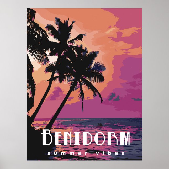 Benidorm Spain Watercolor Beach Poster (Framsidan)