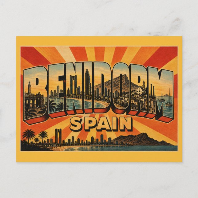 Benidorm Spanien Skyskrapa Strand Vykort (Framsida)