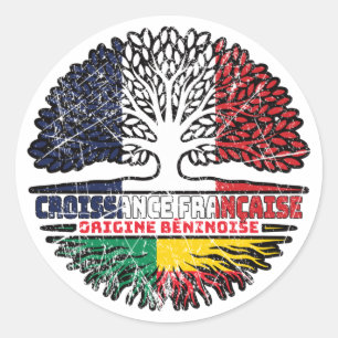 Benin Beninese Fransk Frankrike Träd Roots Flagga Runt Klistermärke