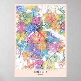 Benin City Nigeria City Karta Poster