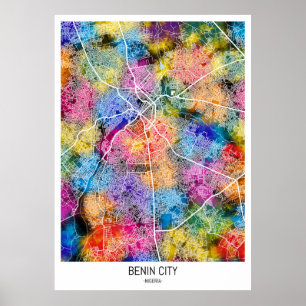 Benin City Nigeria City Karta Poster