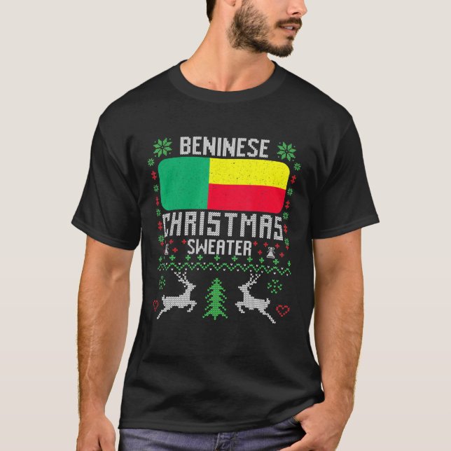 Benin Flagga Beninese Julsötare T Shirt (Framsida)