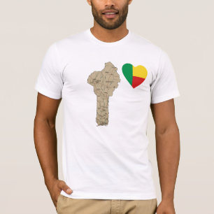 Benin Flagga Heart och Karta T- Shirt Tee Shirt