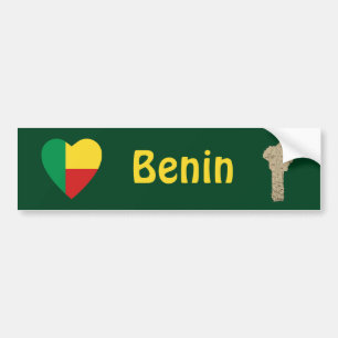 Benin Flagga Hjärta + Karta Bildäckslapp Bildekal