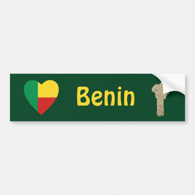 Benin Flagga Hjärta + Karta Bildäckslapp Bildekal (Framsidan)