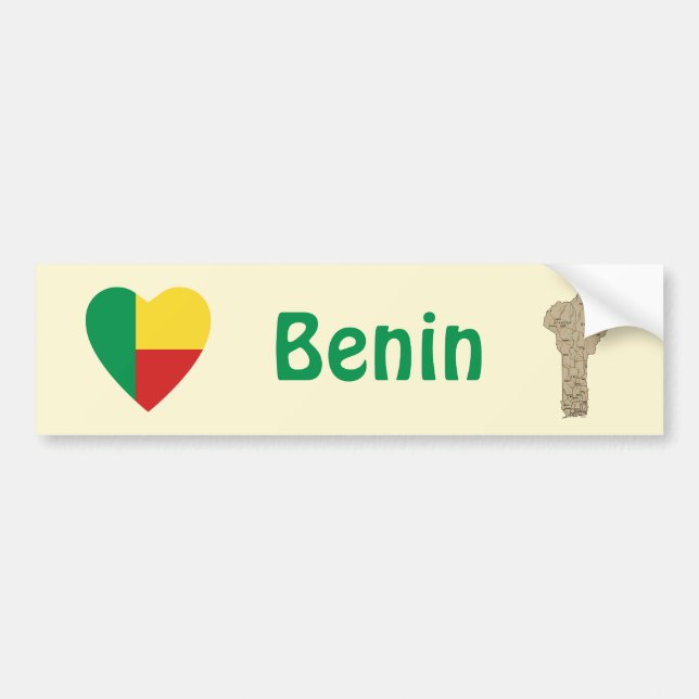 Benin Flagga Hjärta + Karta Bildäckslapp Bildekal (Framsidan)