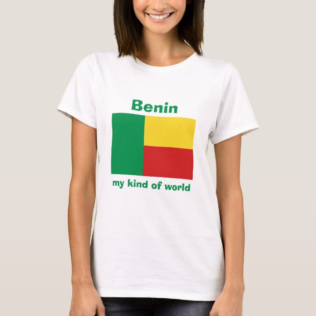 Benin Flagga + Karta + Text T-Shirt (Framsida)