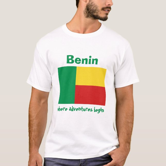 Benin flagga + Karta + TextT-tröja Tee Shirt (Framsida)