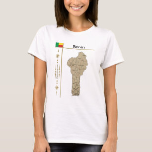 Benin Kart + Flagga + Titel T-Shirt