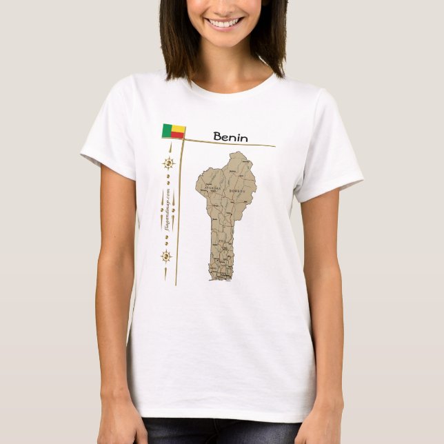 Benin Kart + Flagga + Titel T-Shirt (Framsida)