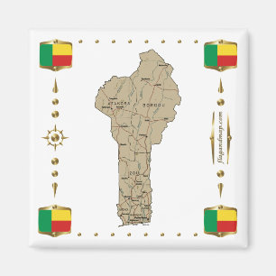Benin Karta + Flaggor Magnet