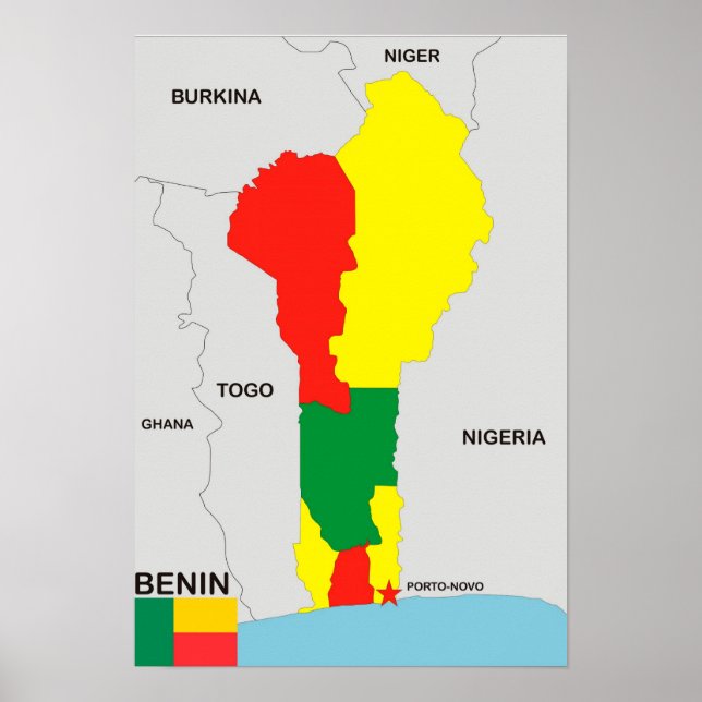 benin land karta flagga poster (Framsidan)