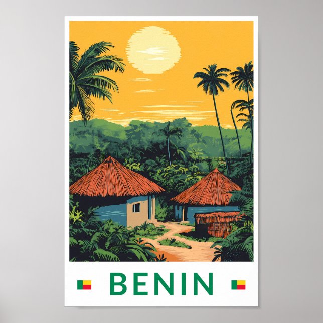 Benin Sunset Illustration Travel Art Vintage Poster (Framsidan)