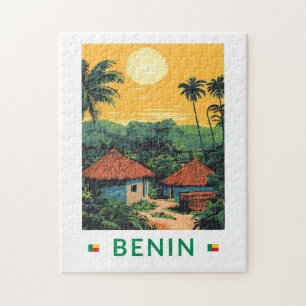 Benin Sunset Illustration Travel Art Vintage Pussel