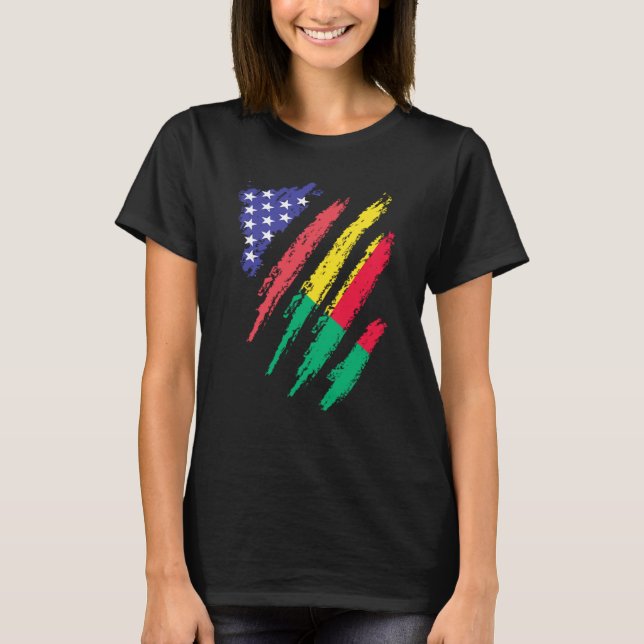 Beninese American Patriot Grown Heart Flag Stripes T Shirt (Framsida)