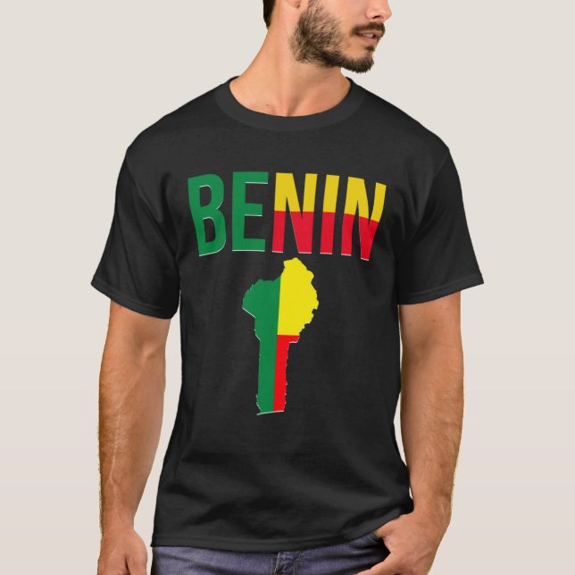 Beninska Benin Landskarta Flagga T Shirt (Framsida)