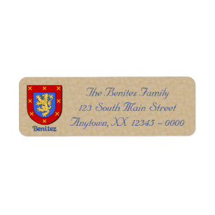 Benitez Heraldic Shield Returadress Etikett