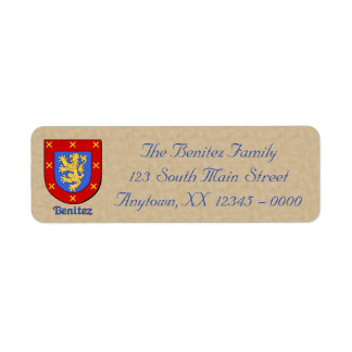 Benitez Heraldic Shield Returadress Etikett