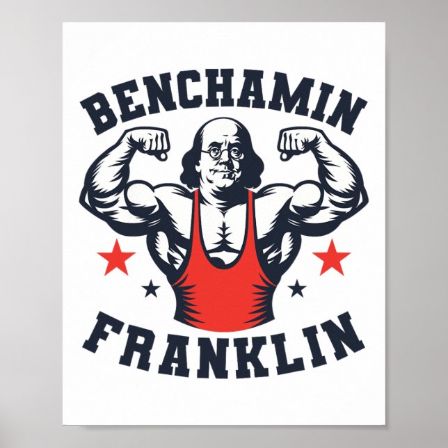 Benjamin Benchamin Franklin Bänkpress Bodybuilding Poster (Framsidan)