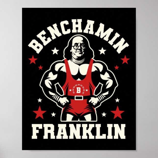 Benjamin Benchamin Franklin Bench Press Bodybuildi Poster (Framsidan)