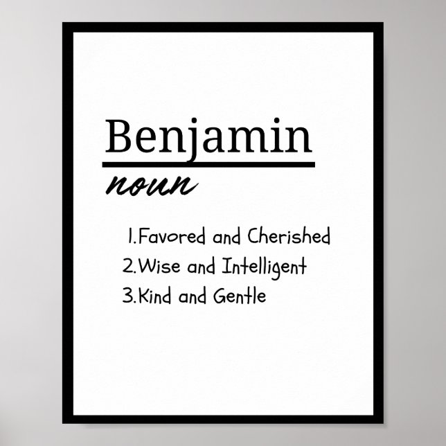 Benjamin, Boy Personlig Namn Definition Poster (Framsidan)