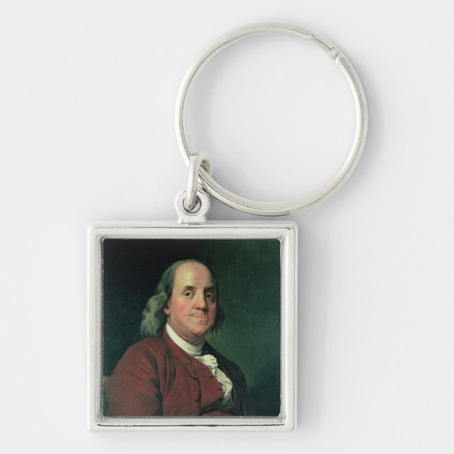 Benjamin Franklin 1782 Fyrkantig Silverfärgad Nyckelring (Framsidan)