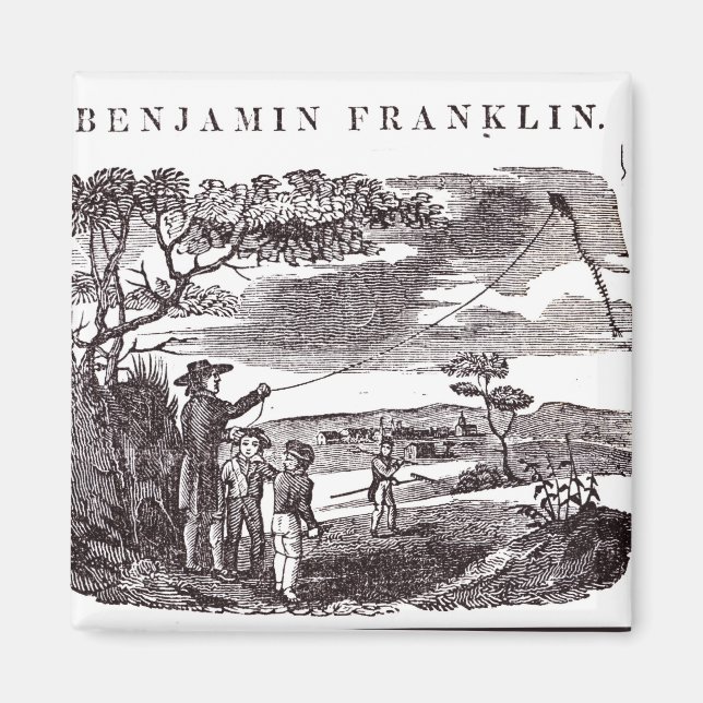 Benjamin Franklin avger sitt Kite Experiment Magnet (Framsidan)