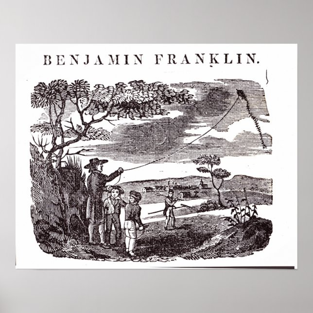 Benjamin Franklin avger sitt Kite Experiment Poster (Framsidan)