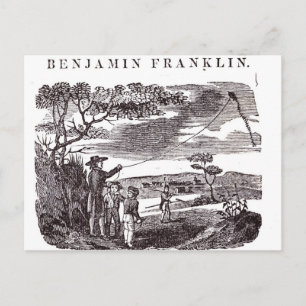 Benjamin Franklin avger sitt Kite Experiment Vykort