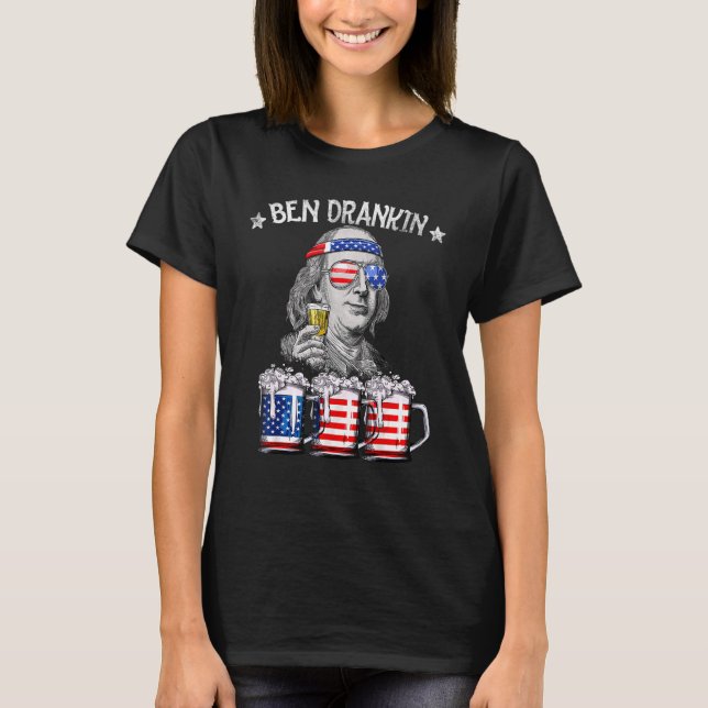 Benjamin Franklin Beer Ame, 4:e juli T Shirt (Framsida)