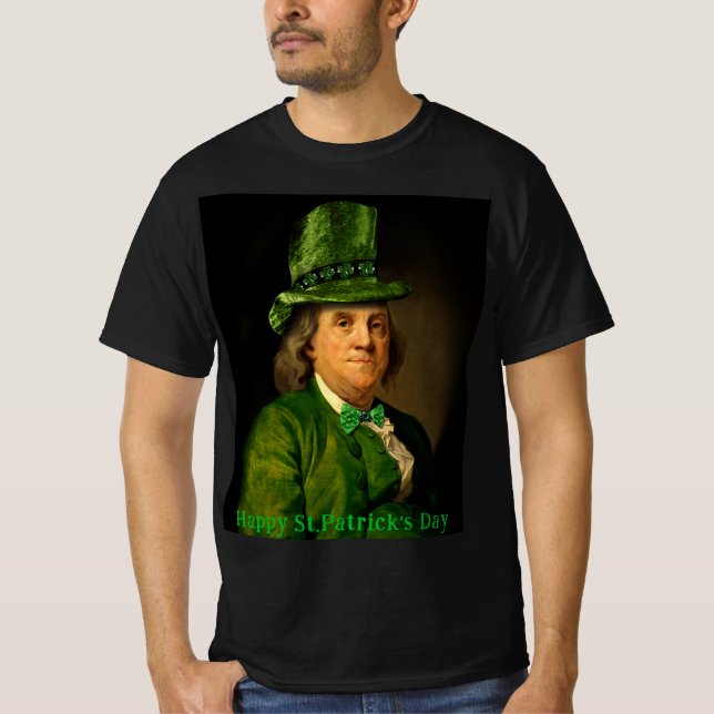 Benjamin Franklin Clover St Patrick's Day T Shirt (Framsida)