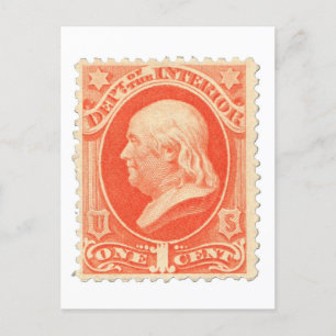 Benjamin Franklin Ett Cent US Frimärke Vykort