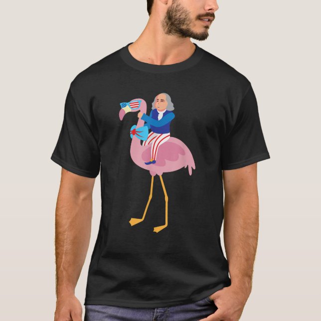 Benjamin Franklin Flamingo 4:e juli American Fl T Shirt (Framsida)