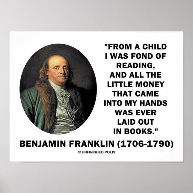 Benjamin Franklin Fond för läsning av penningcitat Poster (Framsidan)