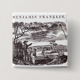 Benjamin Franklin förar hans drakeexperiment Knapp
